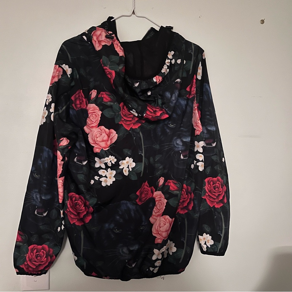 Reason Brand Black Floral Panther Windbreaker Jacket Anorak S - Picture 2 of 4